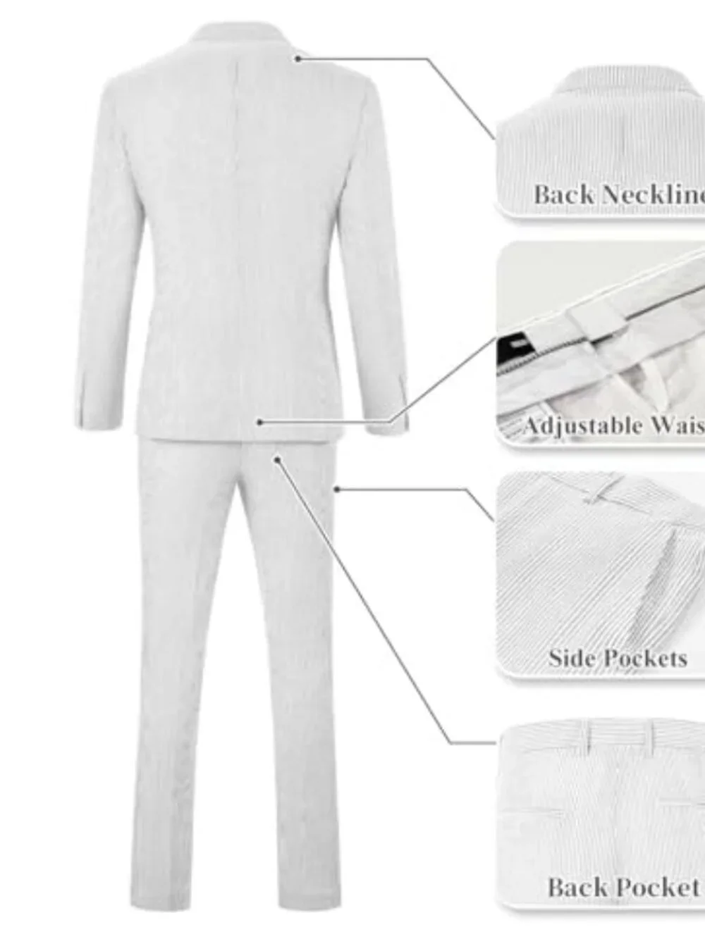Men's Seersucker Suit Set Slim Fit Wedding Groom Outfit